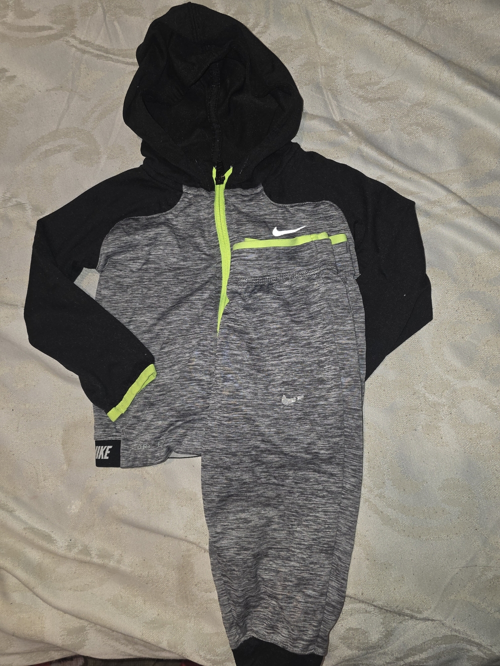 Nike Black & Gray Hoodie with Neon Green Trim - Kids